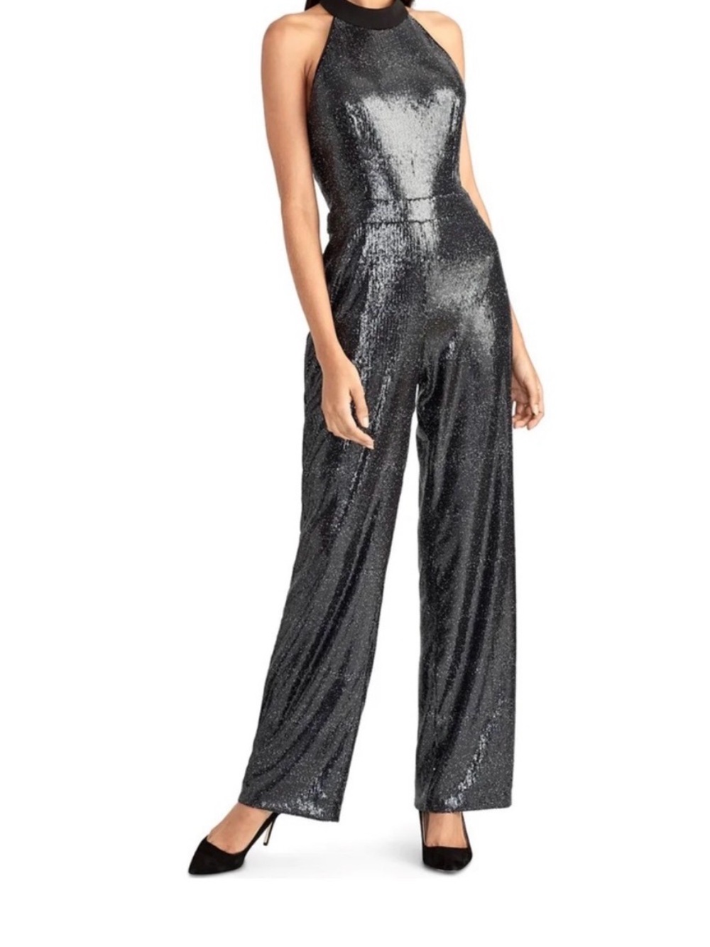 NWT RACHEL Rachel Roy Black Sequin Halter Jumpsuit Size 12